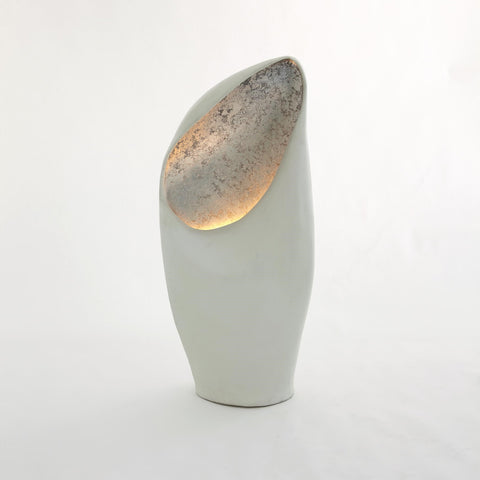 Cowl Table Lamp Large White/Silver Leaf