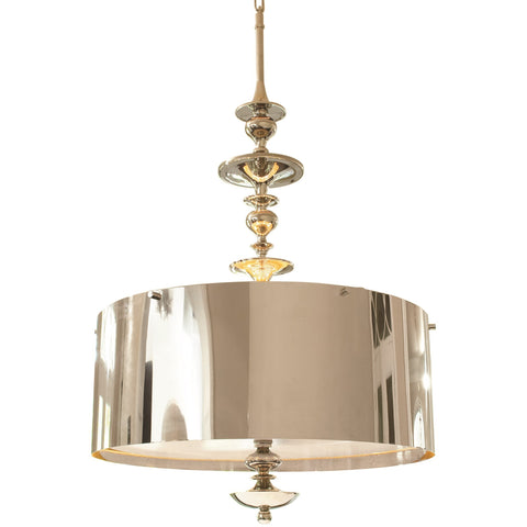 Turned Pendant Chandelier Large Round Nickel