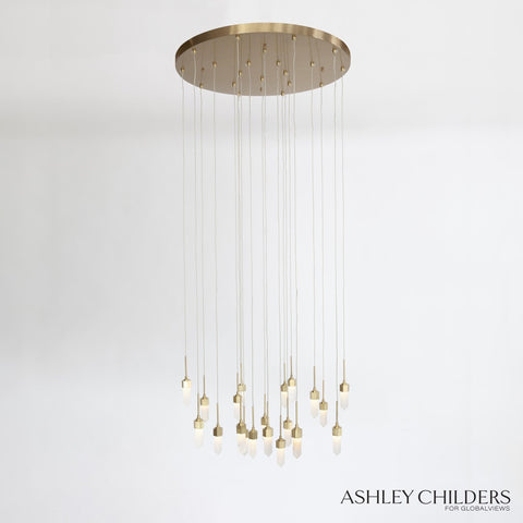 Leo Chandelier Round 20-Drops Satin Gold