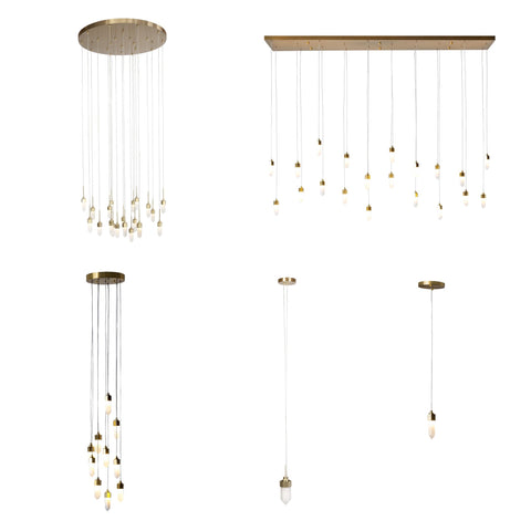 Leo Chandelier Round 20-Drops Satin Gold